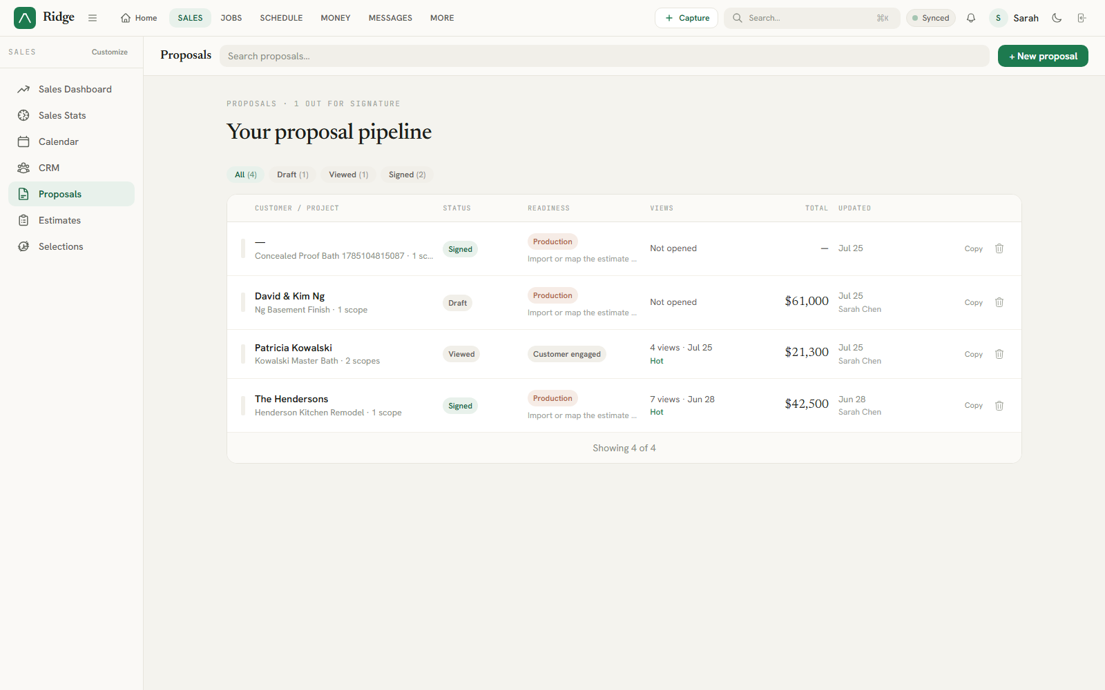Seeded ProTract proposals view